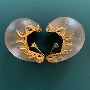 Alexis Bittar clip lucite and gold pl. earrings